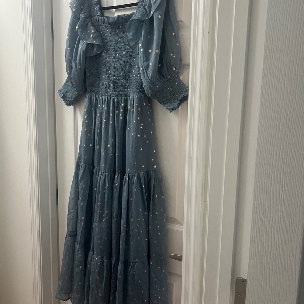 JessaKae Blue Kids Dress with Gold Dots